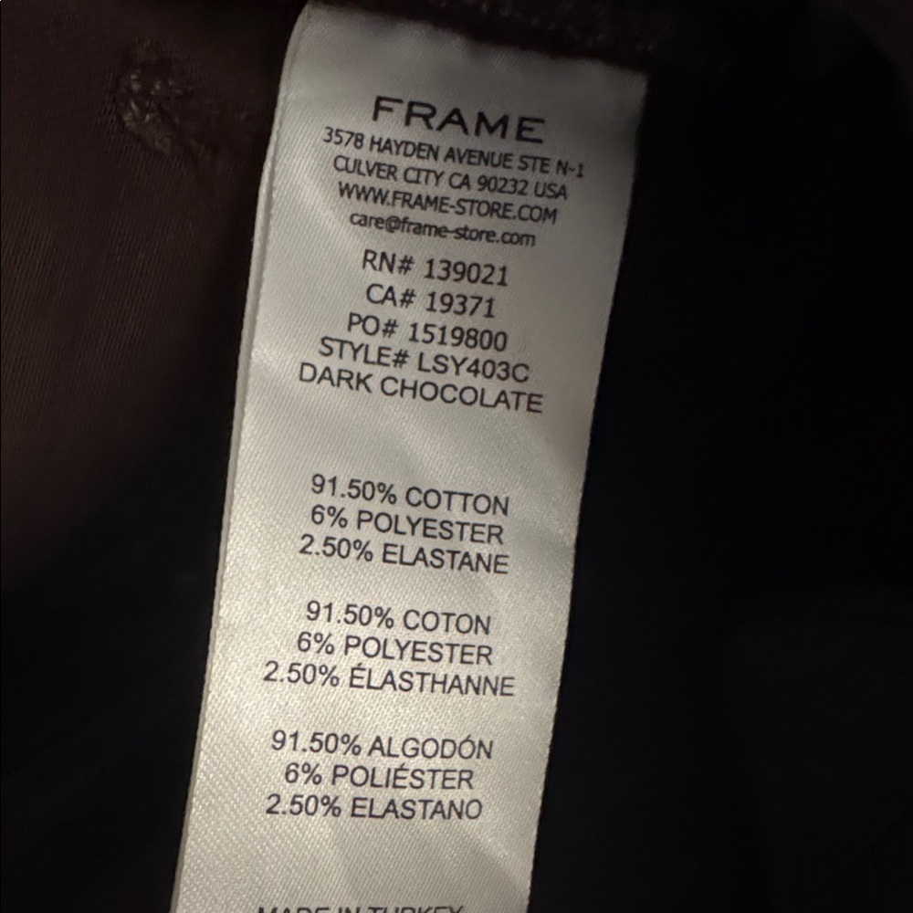 FRAME Le Sylvie Slender Straight Dark Choclate Brown Wax Coated Denim Jeans 26 - Picture 10 of 10